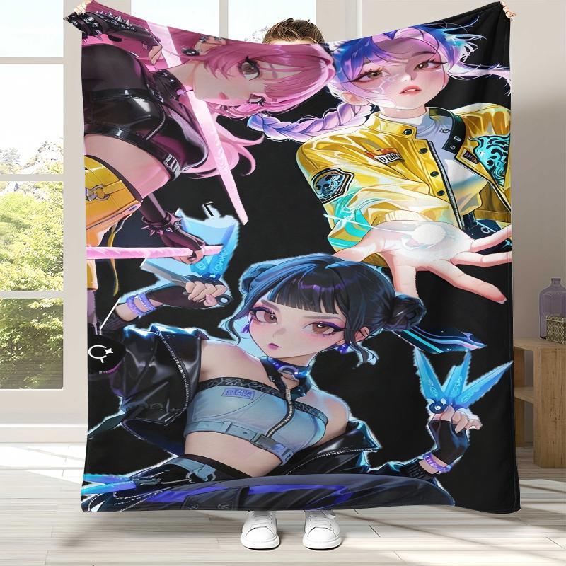 

K-Pop Demon Hunters Golden Saja Boys Flannel Blanket,Ultra Soft Warm Plush Throw for Home Bedroom Bed Sofa Cover Office picnic 75x90cm