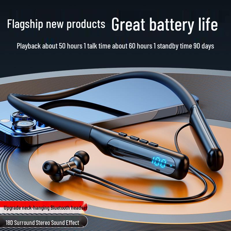 Cross-Border Sports Bluetooth Earphones: In-ear, Neck-Hanging, Heavy Bass, Long Battery Life