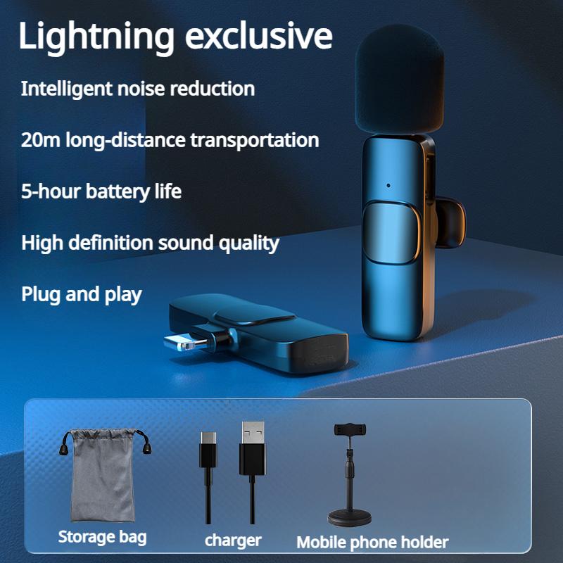 

Беспроводной радио петличный микрофон, интеллектуальное шумоподавление, губчатый микрофон с защитой от брызг, высококачественное микрофонное оборудование для прямой трансляции Lightning