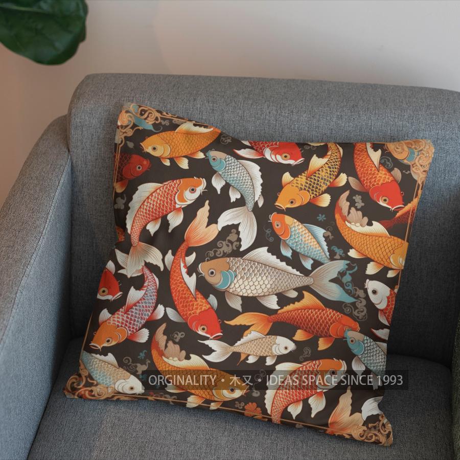 2D Colorful Koi Fish Pattern Decorative Pillow Cover Pattern Cushion Cover Suitable For Sofa Bedroom Car Pillow Cover