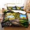 Beauty Tree Road Bettbezug-Set Landschaft Bettwäsche-Set Doppelgröße Queen-Size King-Size, Baumstraße Himmel Bett-Set Aldult Teen Schlafzimmerdeko