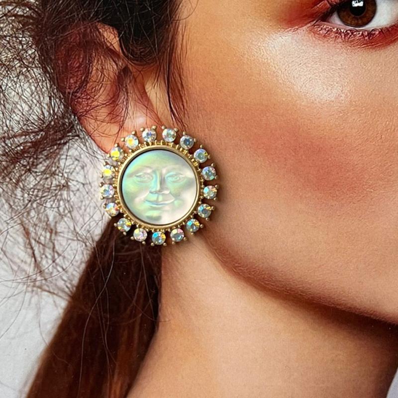 

Retro Baroque Portrait Earrings – Round Shape With Colorful Crystals For Third Eye Activation & Attracting Intuitive Elegance OneSize