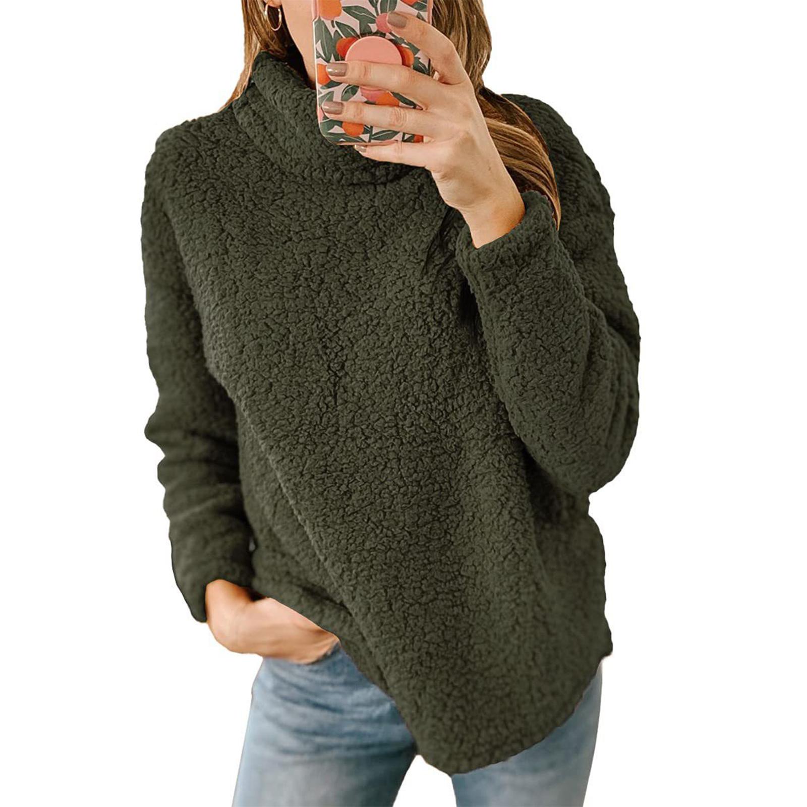 

Девичья однотонная плюшевая толстовка с высоким воротом, женский повседневный модный топ L