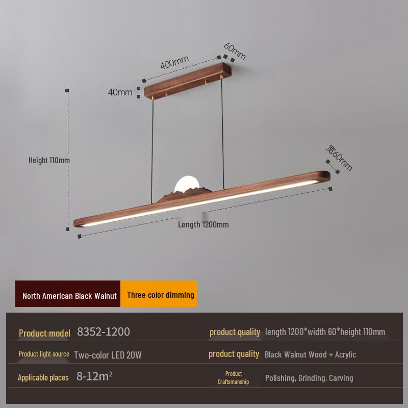 Zen Designer Tea Room Chandelier with Black Walnut and Copper