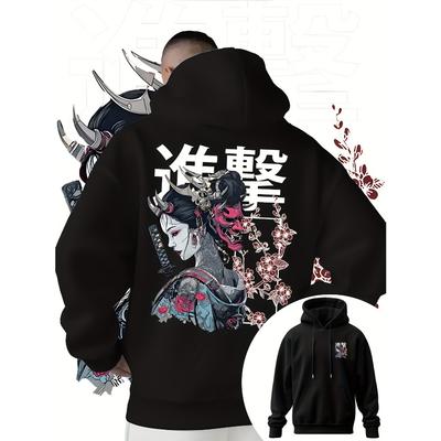 Spring Autumn Men's Anime 3D Printed Hooded Sweatshirt Japanese Samurai Design Adult Fleece Warm  Casual Trendy
