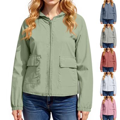 Damenmode Einfarbig Reißverschlusstasche Outdoor Sonnenschutzmantel