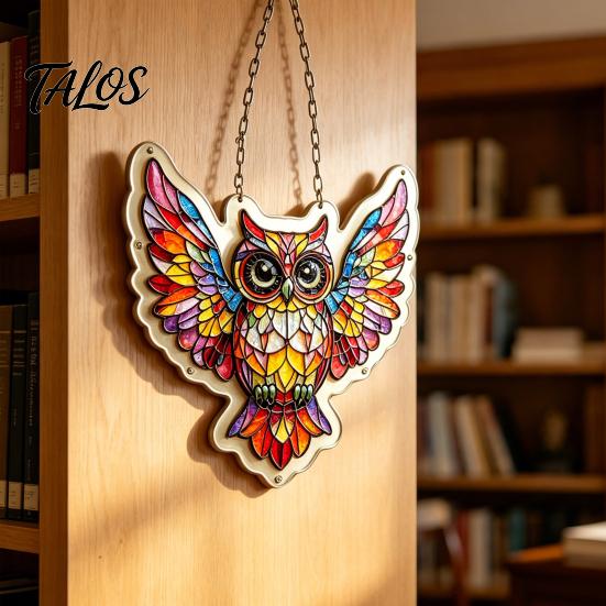 Acrylic Puzzle Owl Puzzle, Colorful Rainbow Reflection Hanging Pendant, No-Glue Window Visor Decoration DIY Assembly Sun Collector, for Garden