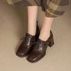 Fashion NEW Spring/Autumn Women Pumps Square Toe Chunky Heel Shoes Split Leather Shoes for Women Lace-up High Heel Handmade Female Shoes