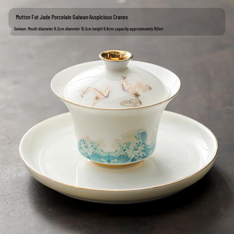 Dehua White Porcelain Sancai Gaiwan Ceramic Tea Set - Insulated Kung Fu Teacup and Brewing Bowl