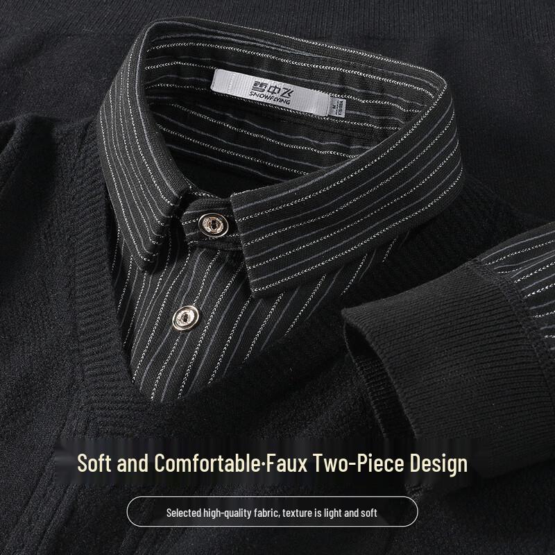 SNOWFLYING Men's Faux Two-Piece Shirt Collar Sweater