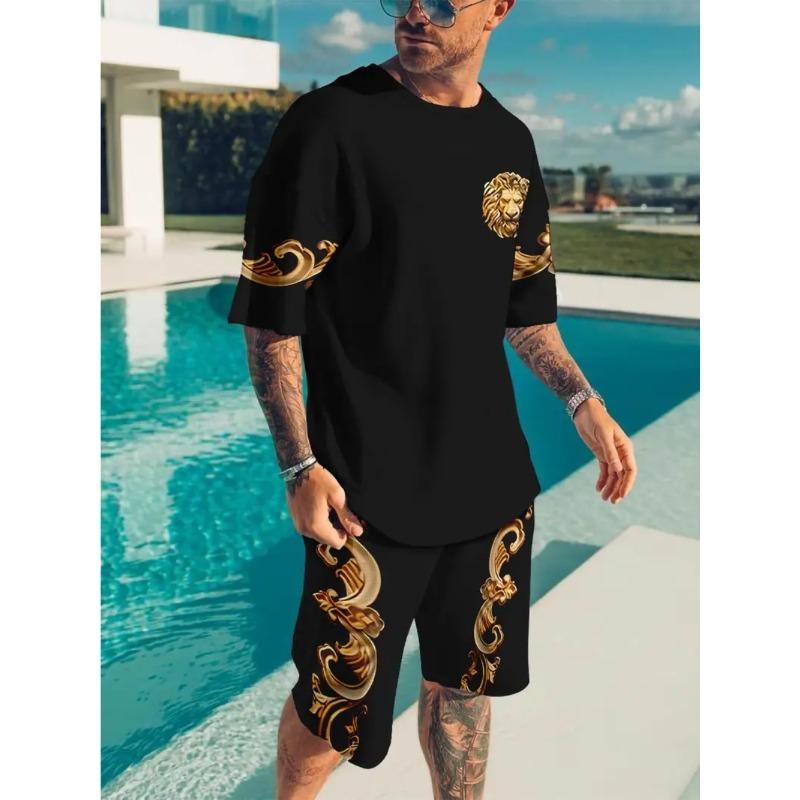 Summer Men's Animal Print Fashionable Comfortable Loose Casual Short Sleeved Sport Wear