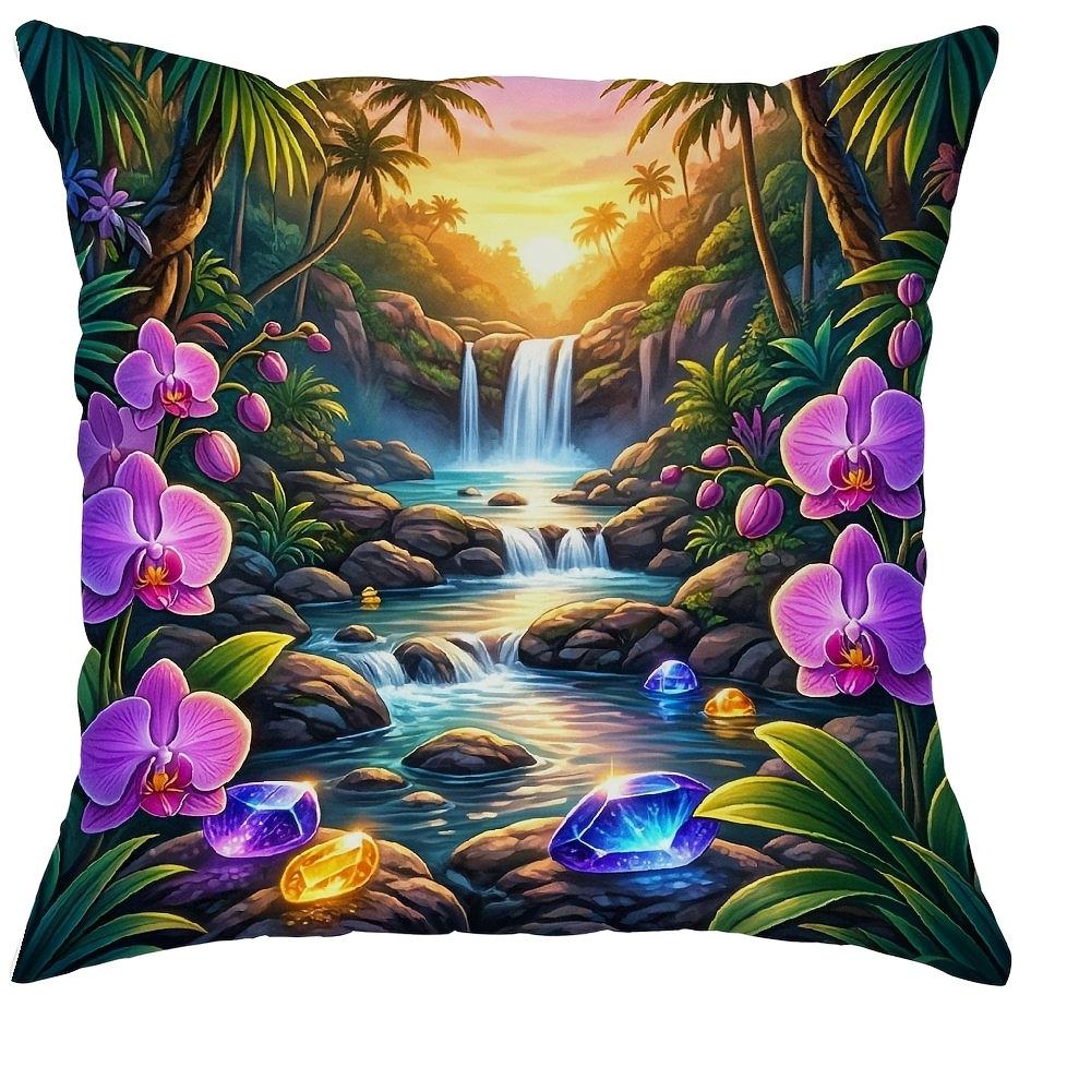 4pcs Tropical Sunset Beach & Waterfall Throw Pillow Covers Set of 4 Home farmhouse outdoor decoration cushion cover 4PCS