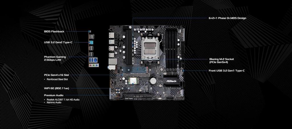 ASRock B650M PG Motherboard with Lightning AMD Ryzen 7000 Series CPU Support B650 Micro ATX Motherboard WiFi, (Socket AM5), Bluetooth, [Used]