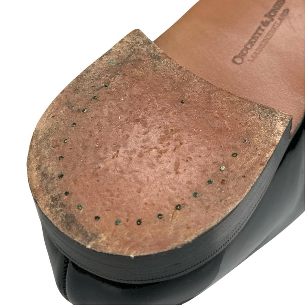Skvělé kožené boty CROCKETT&JONES CHEAM 341 Kopyto černé Lakovaná kůže pánské 8 Použité