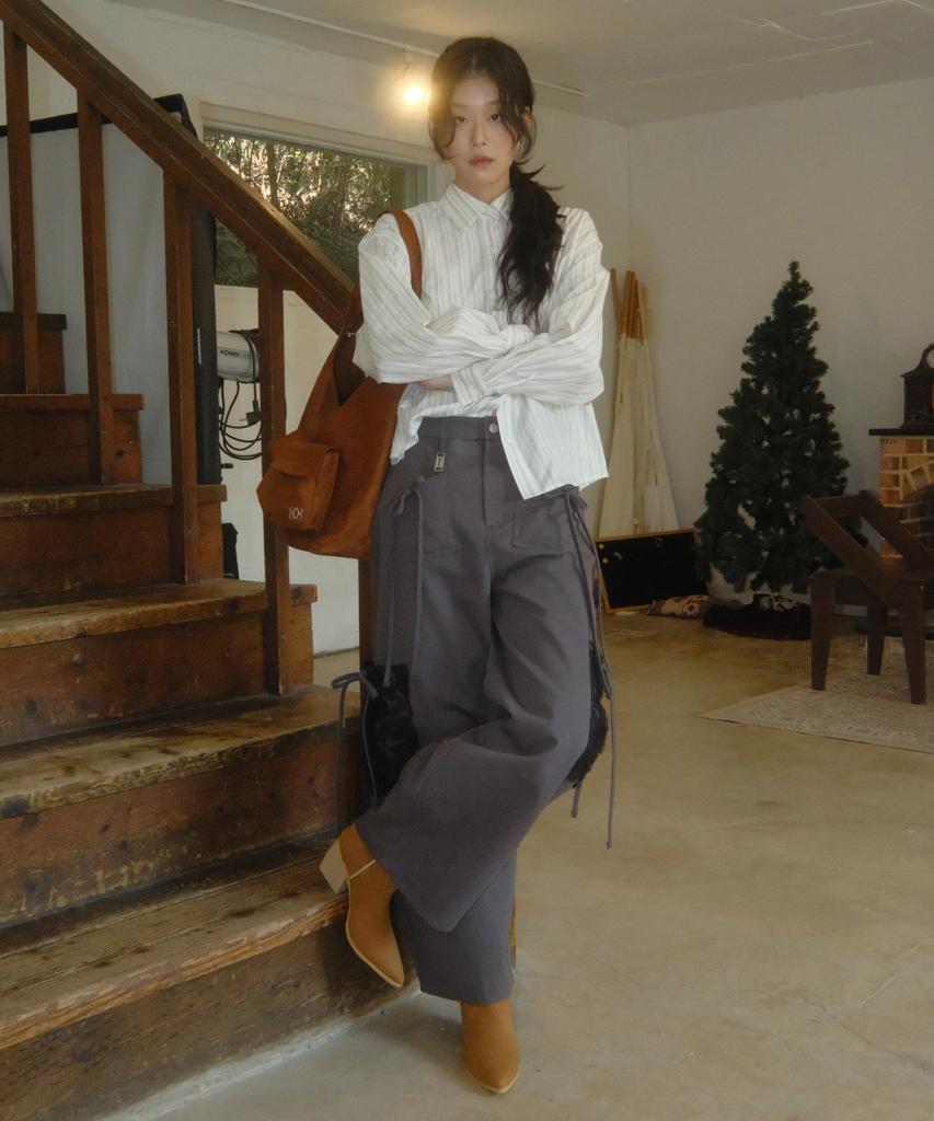 SIWL107 Ribbon Cotton Pants (Charcoal)