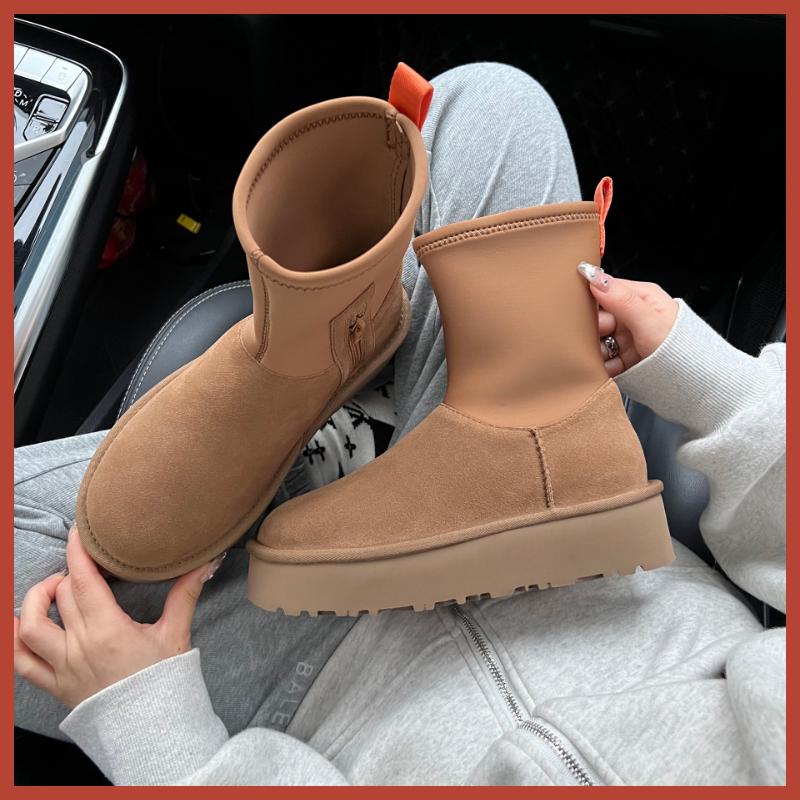 Módní tužkové sněhule na silné podrážce, nová módní mezipodešev z hovězí kůže, silná vlněná izolace, dámské sněhule