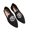 Breathable Shoes Women's 2025 Autumn New Flat Large Yard Pointed Toe Embroidery Color-blocking Lazy Shoes