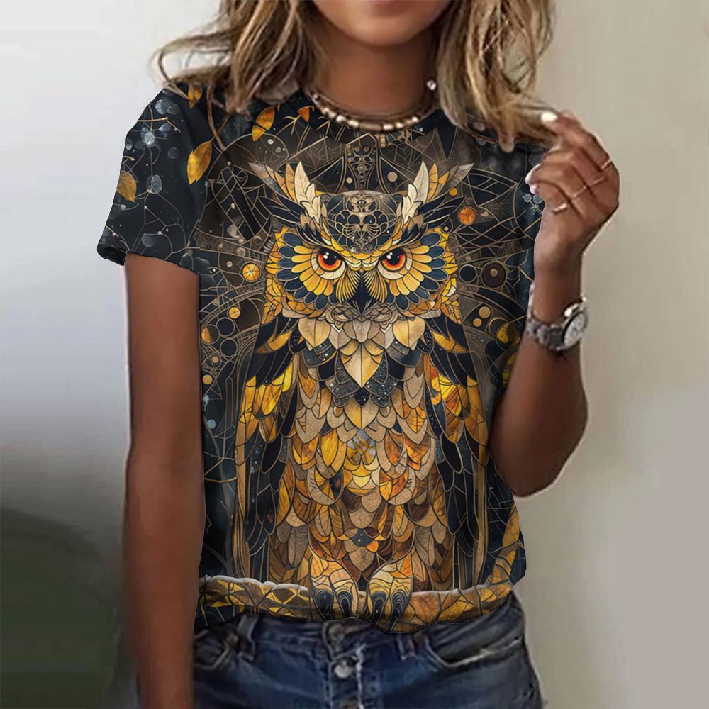 Fashionable 3d Printed Landscape Animal Style Summer Round Neck Short Sleeved Top T-Shirt Casual Versatile Loose Oversized Women