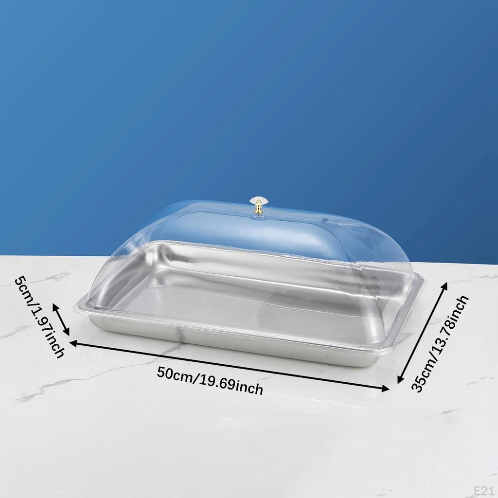 304 Stainless Steel Serving Tray with Dome Lid Food Rectangular Platter for