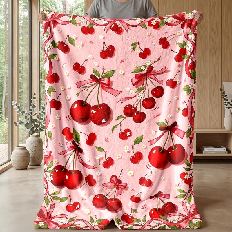 Cherries and Leopard Butterflies Blanket Personalized Name Flannel Blanket Soft Cozy Plush Throw for Sofa Bed Lightweight Home Decor