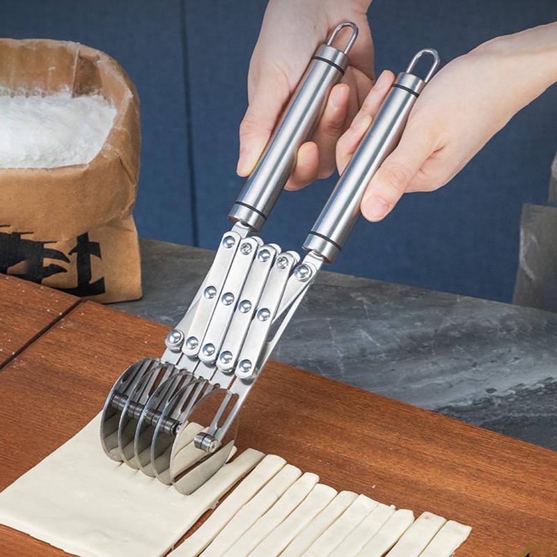 Stainless Steel Pizza Slicer Multi-Purpose 5-Wheel Pastry Cutter Dough Divider Roller Anti-Slip Cookie And Pastry Knife Cutter