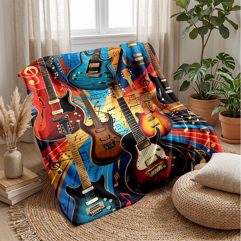 Electric Guitar Symphony 2 Theme Blanket Lightweight Warm Flannel Blanket Decorative Throw Blanket for Home Decoration