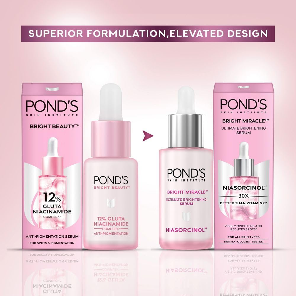 Pond’s Bright Miracle Ultimate Brightening Serum with Niasorcinol, 30X Better Than Vit C, 15 Ml
