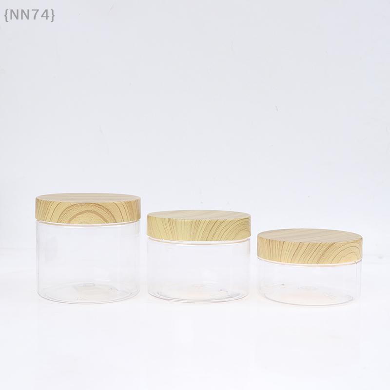 Empty Clear Jar Container With Plastic Imitation Wood Lid Plastic Storage Bottle 1 Pcs {NN74}
