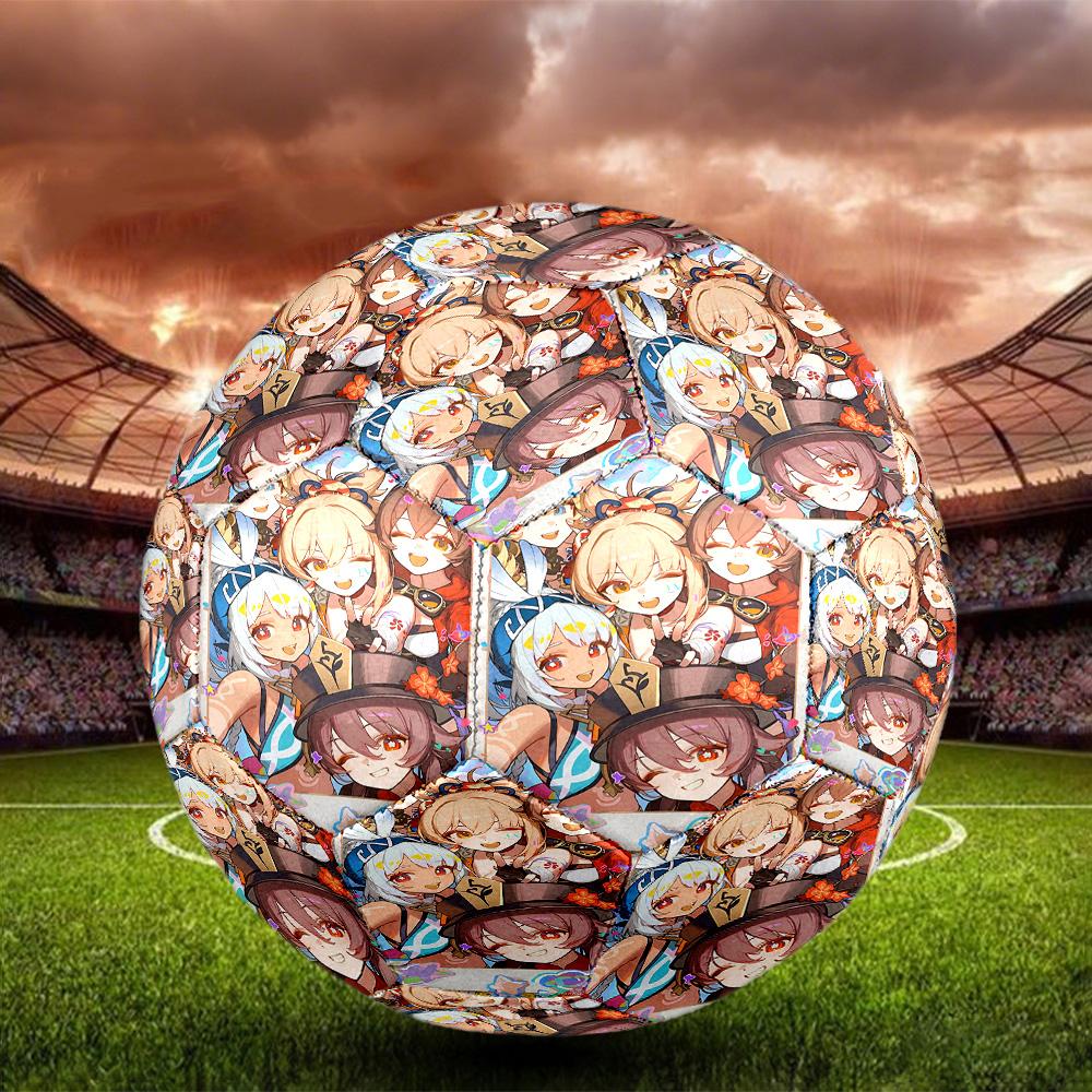 Genshin Impact Print Size 5 Soccer Ball, Standard Match Football for Sports Game and Team Practice, Ideal Gift for Soccer Fans