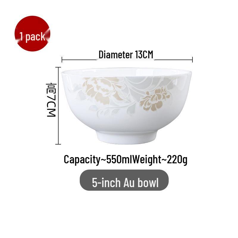 Chinese-Style Ceramic Bone China Bowl Set: Large Soup & Noodle, Rice Bowls, Plates, and Hat Bowl.