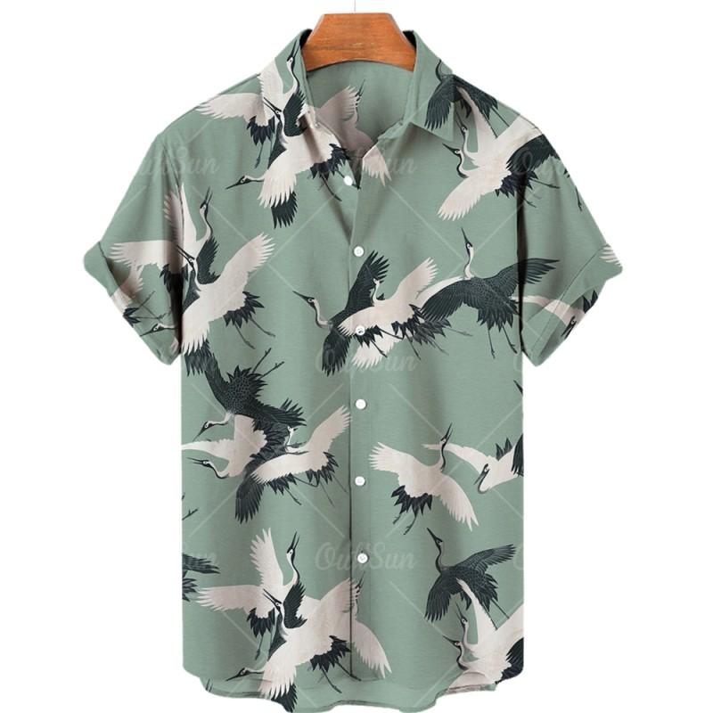Men's Bird Costumes Hawaii Vacation Vintage Shirt For Men 3D Floral Casual Pattern High Quality Luxury Dazn Clothes Blouse Tops
