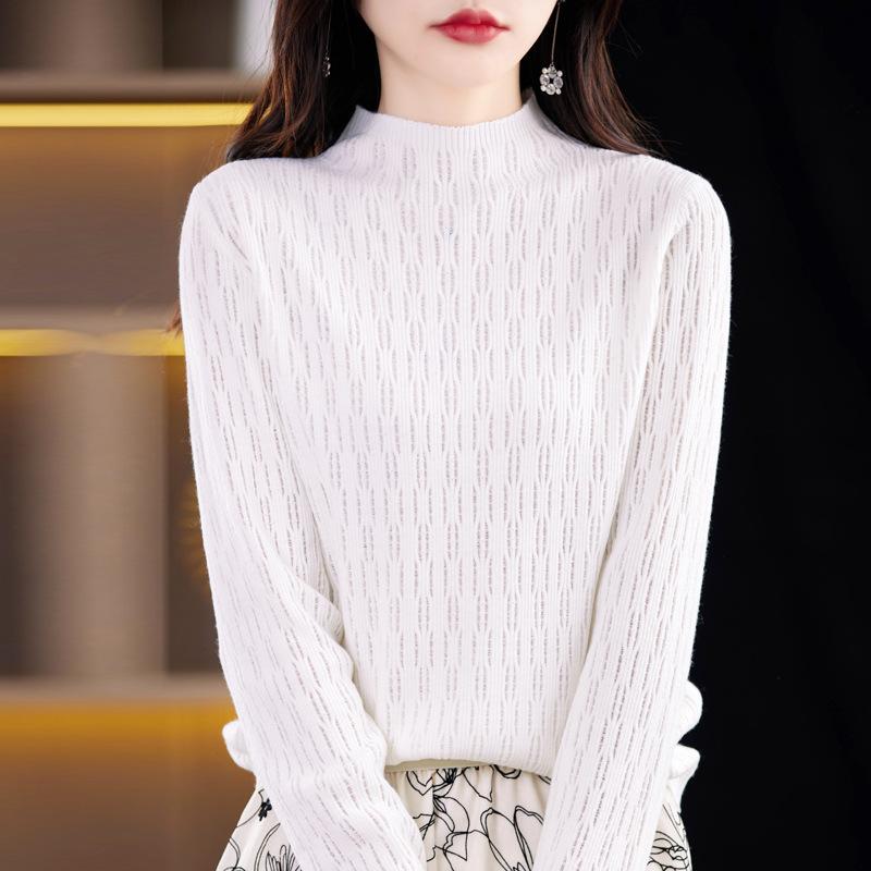 Knitted warm loose blended autumn and winter shirt short base hollow semi-turtleneck sweater fine imitation women's clothing new