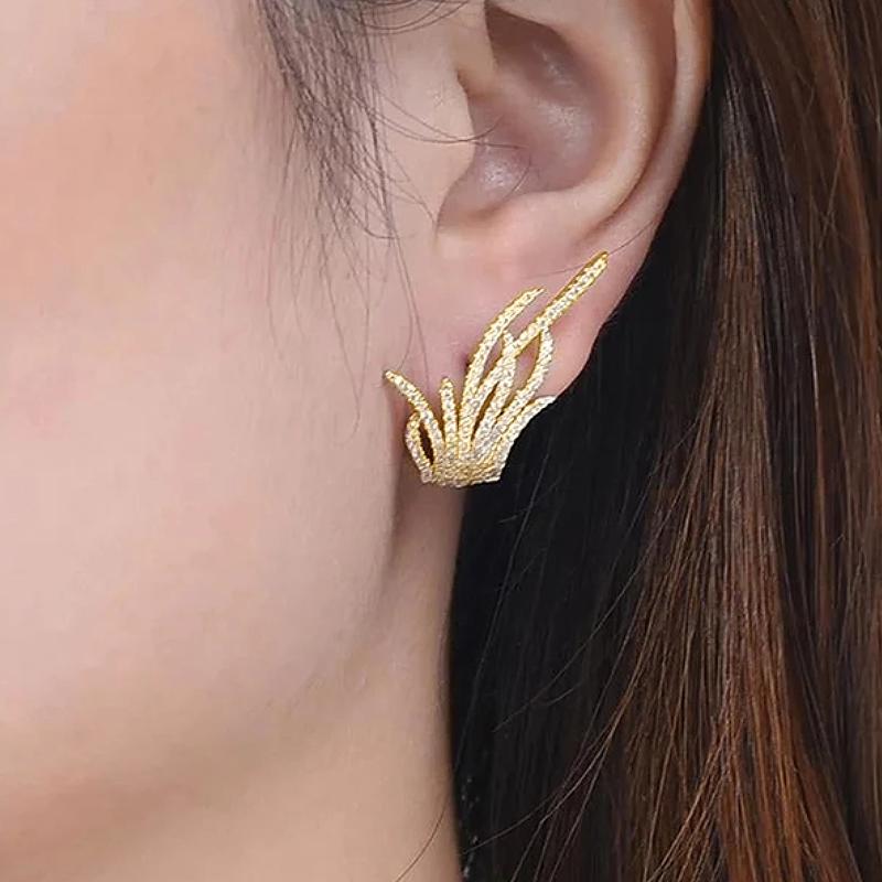 

CAOSHI Creative Design Stud Earrings for Women Fashion Silver Color/Gold Color Bright Zirconia Jewelry for Engagement Ceremony