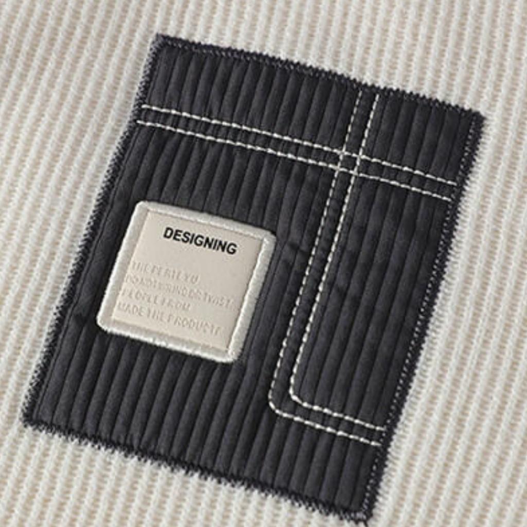 Men's Casual Patchwork Fake Two-piece Knitted Inner Layer Sweater, Men's Fleece Warm Lapel Sweater