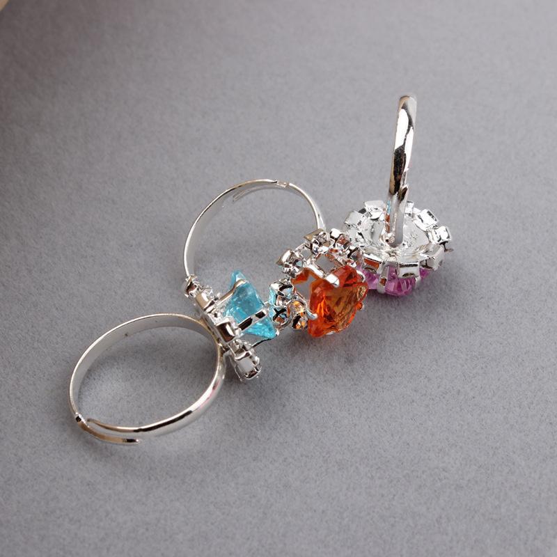 Adjustable Kids Diamond Artificial Gem Ring Jewelry Heart Crystal Finger Ring for Children Girls Birthday Party Gift