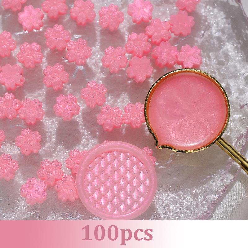 100pcs Aurora Cherry Blossom Fiery Lacquer Wax Pellets, Fiery Lacquer Stamp Sealing Wax Aurora Polarized Gold Sealing Wax