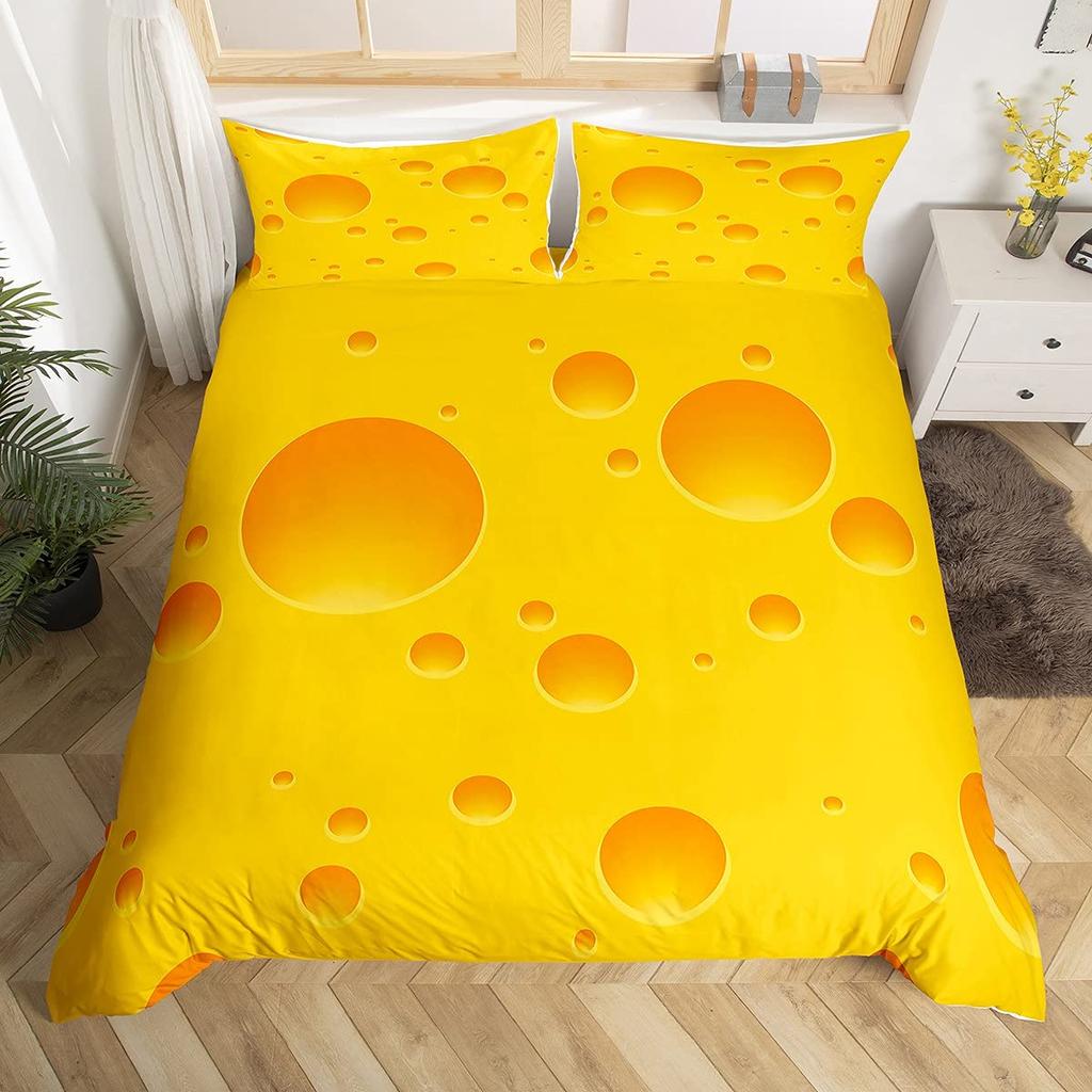 Cheese Bedding Sets Yellow Food Dessert Comforter Covers for Boys Girls Kids Duvet Cover Sets Fashion Teens Bedroom Decor 3 Pcs