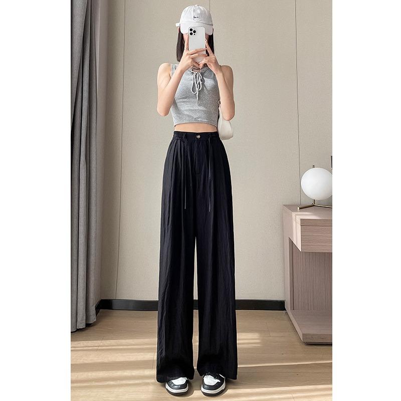 

Летние широкие брюки из ледяного шелка для женщин с высокой талией, тонкие брюки Yamamoto из хлопка и льна, помятая фактура, прямые повседневные брюки 2XL