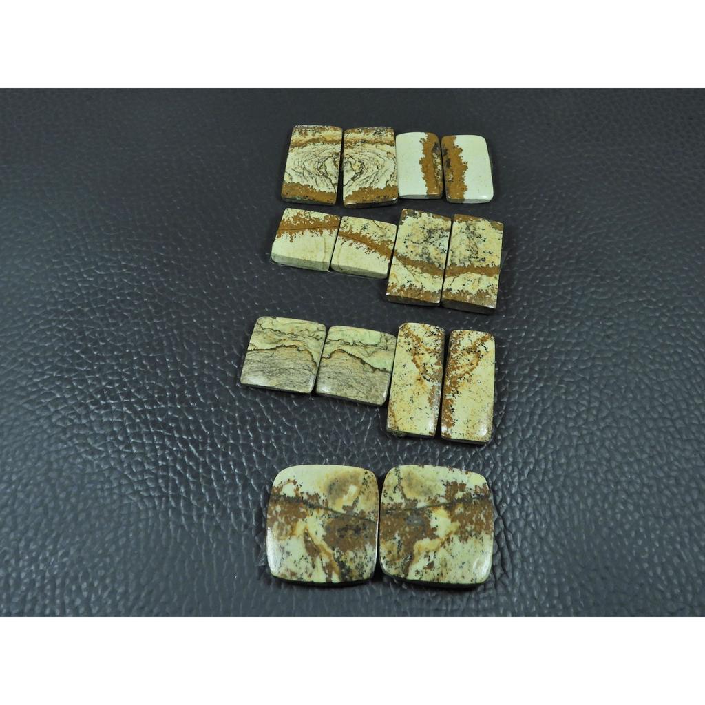 Natural Picture Jasper Matched Pair Octagon Cabochon Loose Gemstone 7PairLot C-3382