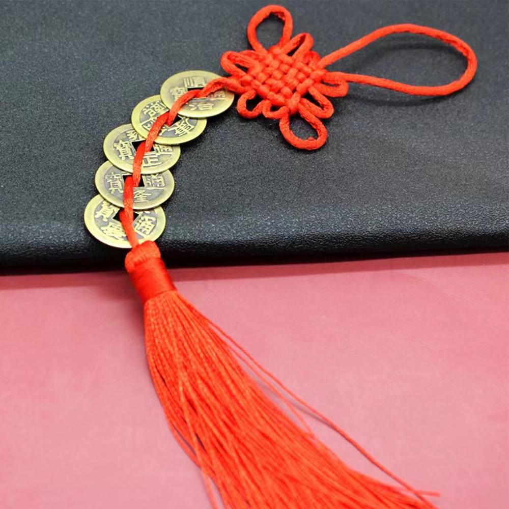 Vintage Lucky Finely Crafted Pure Copper Gourd With Five Emperors CoinsKeychain Charm Feng Shui Keyring Wealth-Attracting Decor