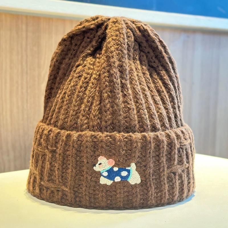 

Puppy Embroidered Knitted Hat for Women in Autumn and Winter Warm Sweet Cute Versatile Face Showing Small Pullover Hat, Trendy M（56-58cm）