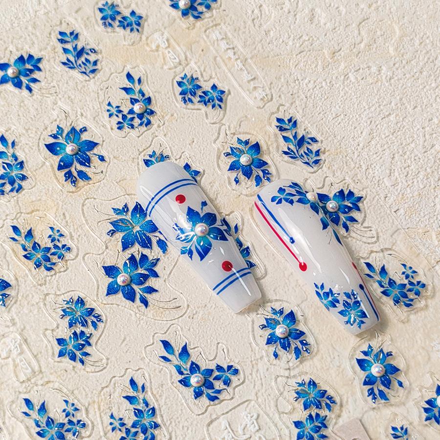 1pcs 5D Diamond White Lace Bow Nail Art Stickers Pearl Rhinestones Nail Decoration Adhesive Decals Slider DIY Accessory