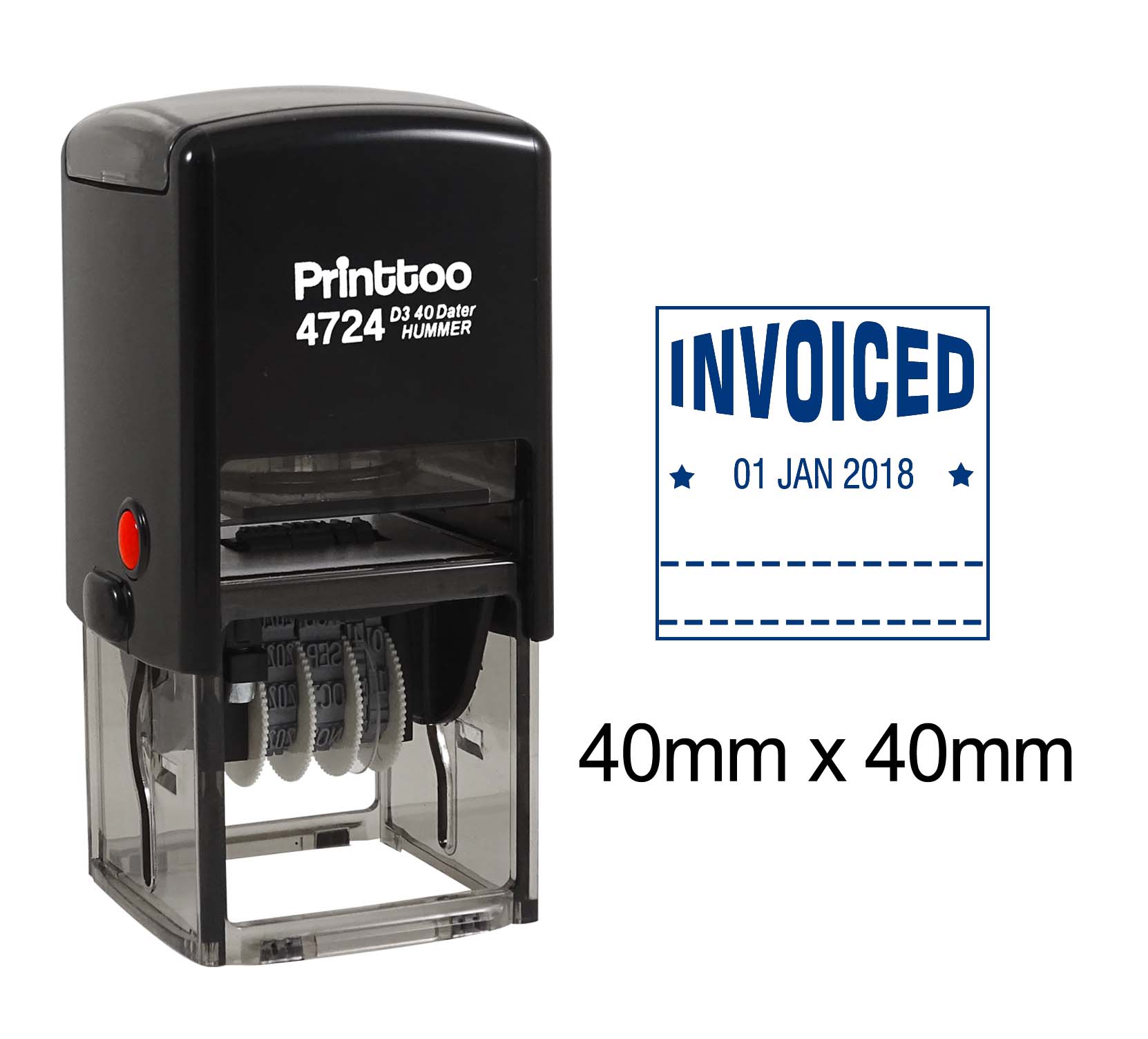 

Printtoo Office Stationery Dater Stamp With Invoiced Text Self Inking Document Date Rubber 40 mm x 40 mm.(Approx) синій