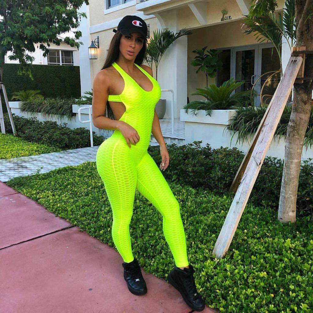 Tuta da palestra per yoga, fitness, senza maniche, con apertura sul retro, aderente, attillata, femminile, sexy
