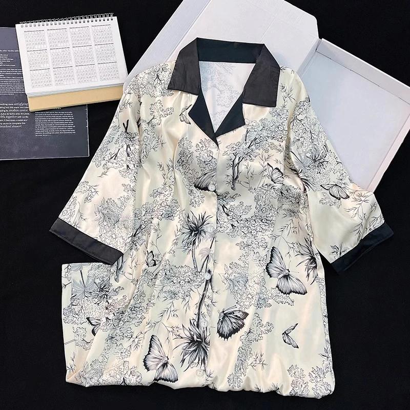 

Женская ночная юбка с принтом цветов и бабочек, элегантная юбка-рубашка из твила с узором «елочка», новинка SummerSleepskirt XXL чёрный