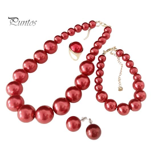 Faux Pearl Earrings Set 3Pcs/Set Imitation Pearls Jewelry Set, Adjustable Length Choker Necklace with Ear Studs Wedding Bracelet And Bracelet,
