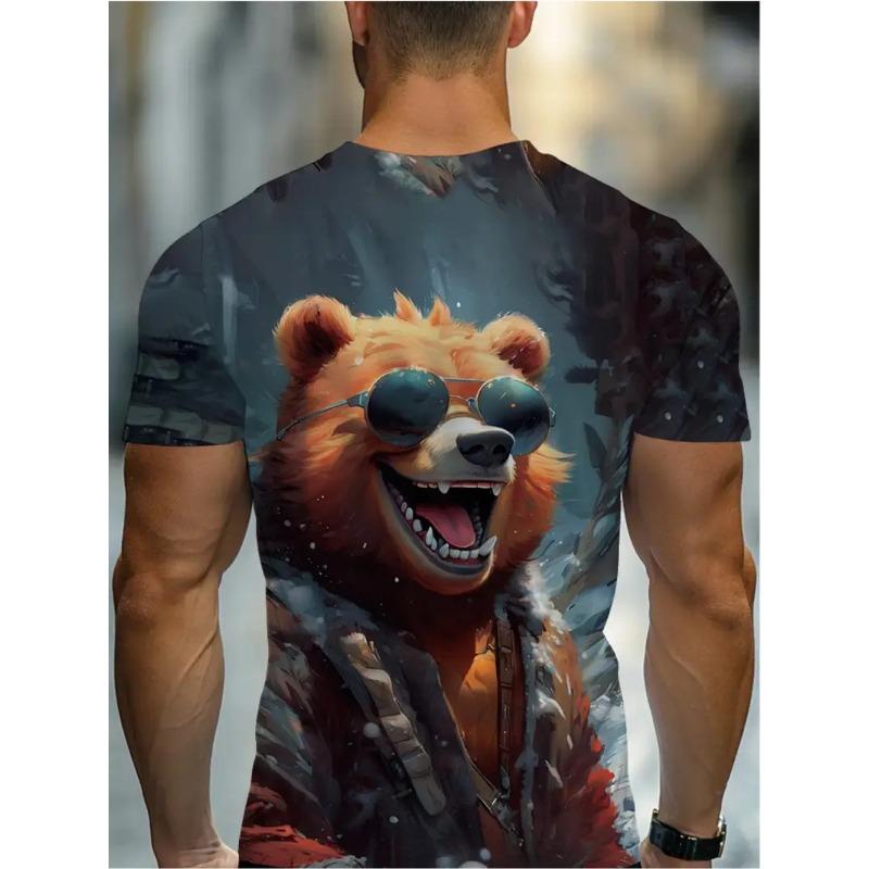 Men's 3D Printed Round Neck Casual T-shirt for Summer Wear Lightweight Breathable Trendy Versatile No Pressure Bear Pattern T-shirt