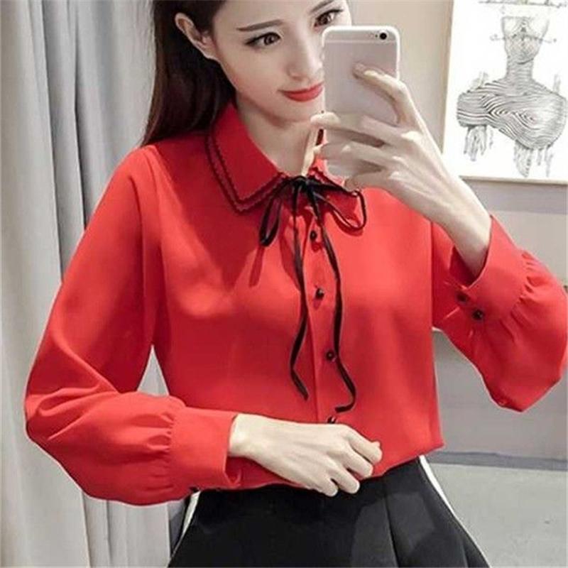 S-4XL Módní Dámské Elegantní Motýlek Bílé Halenky Šifon Límec Ležérní Košile Kancelář Dámská Halenka Letní halenky pro ženy