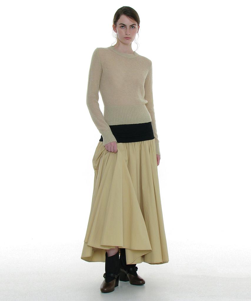 PARTIMENTO WOMEN Sheer Wide Rib Knit Crew Neck_Cream