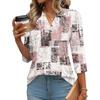 Women’s Fashion Loose Fit Three Quarter Sleeve Top with Button and Geometric Print for Casual or Daily Wear